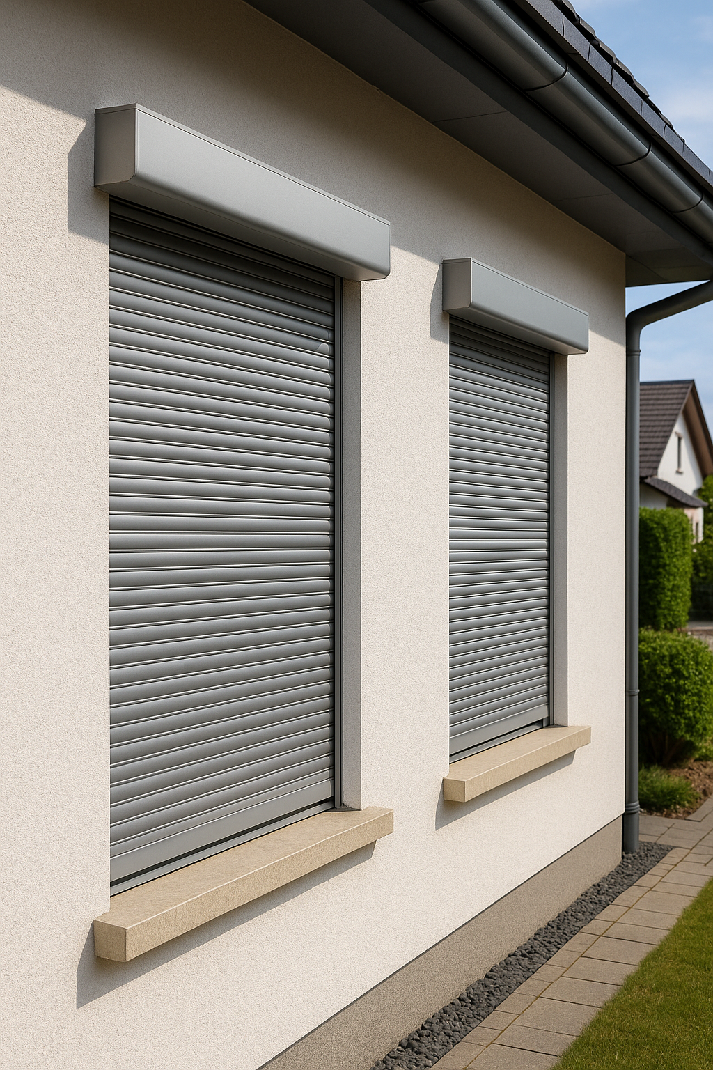 Volets roulants en aluminium motorisés SOMFY RAL 7035 à la Valentine