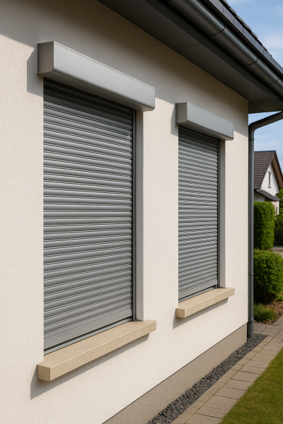 Volets roulants en aluminium motorisés SOMFY RAL 7035 à la Valentine